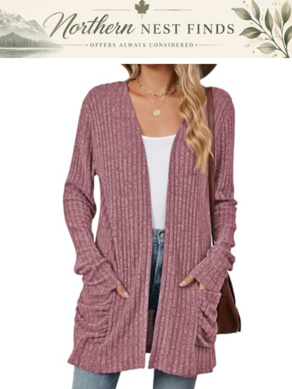 Womens Open Front Long Cardigan Ribbed Lightweight Sweater Coat with Pockets